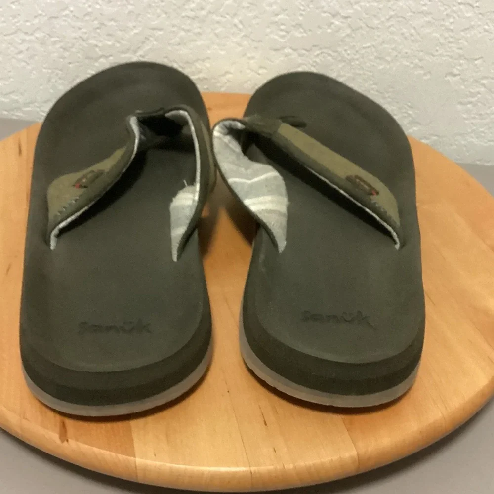Sanuk Big Swell Flip Flops Sandals Olive Green Men Size 13 Vacation‎ Beach Pool